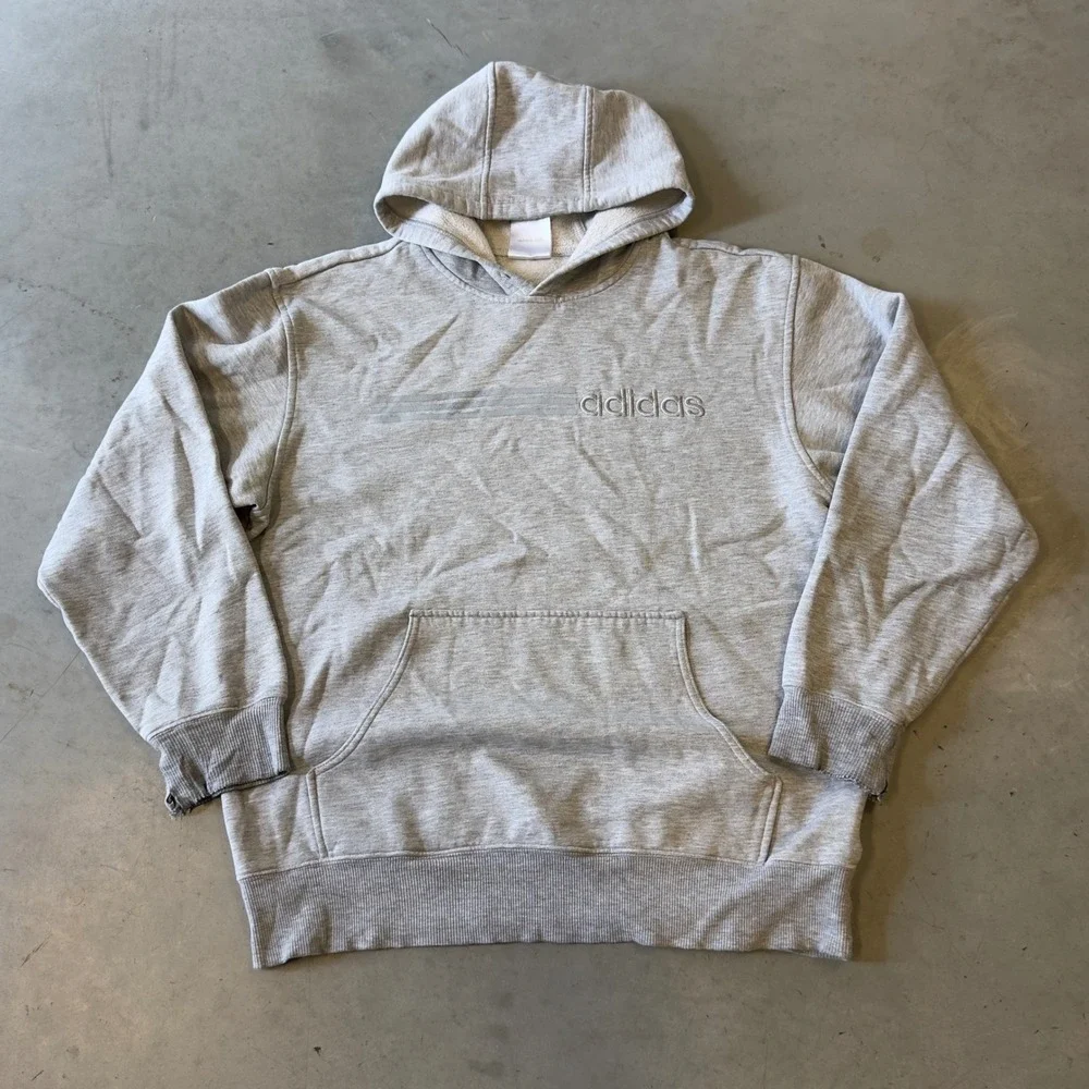 Adidas Mens Heather Gray Embroidered Logo Pullover Hoodie Size Medium